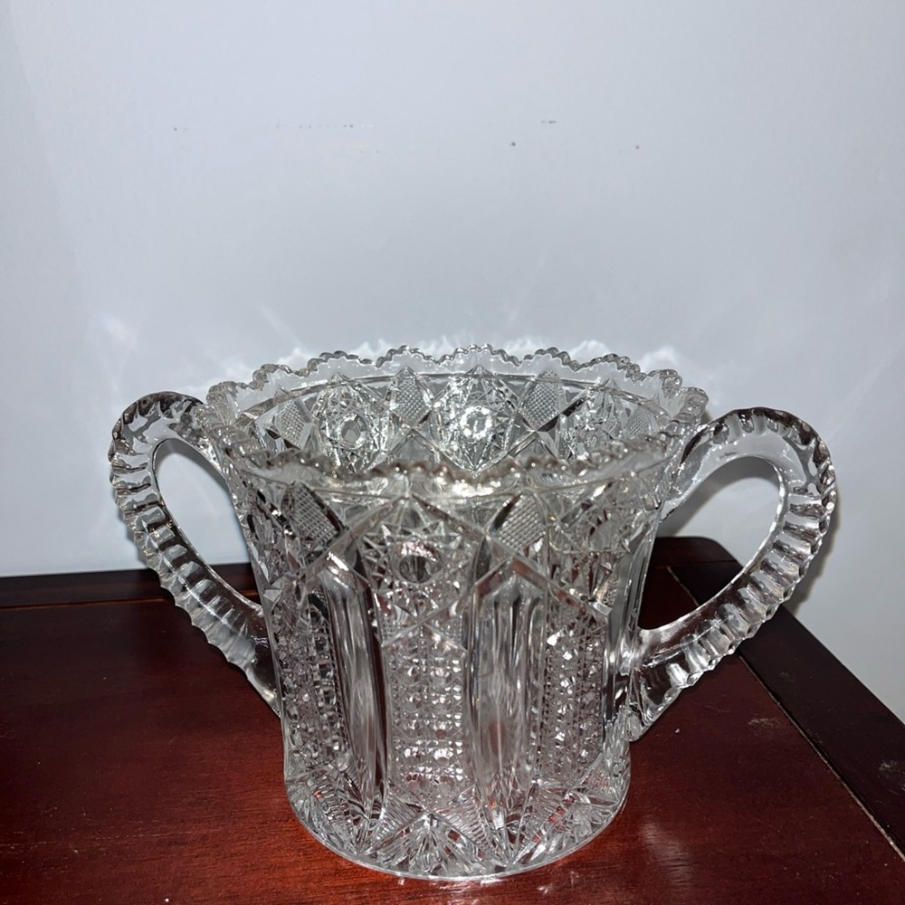 Vintage elegant cut crystal glass Two handled  bowl  1900’s